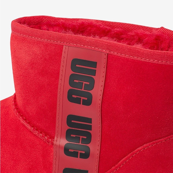UGG CLASSIC SAMBA RED SUEDE MINI SIDE LOGO BOOTS - Picture 8 of 11